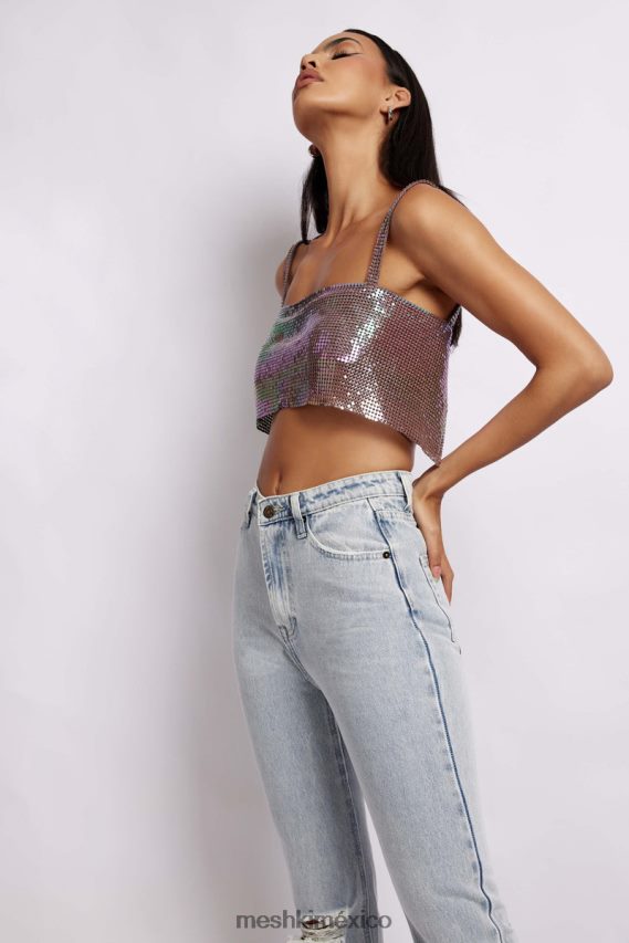 Meshki top palabra de honor de malla luminosa lianne morado iridiscente ropa H48F8H989