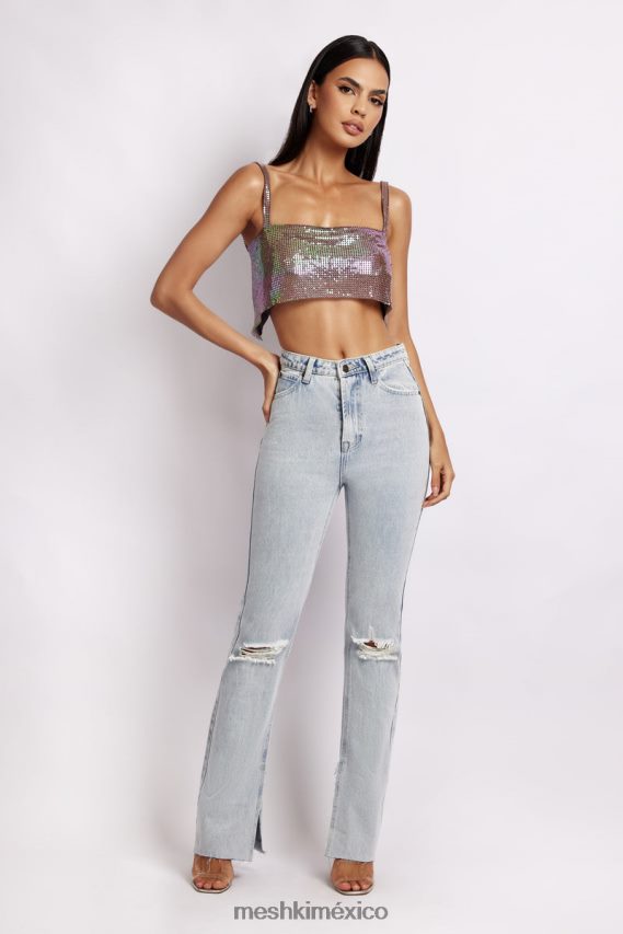 Meshki top palabra de honor de malla luminosa lianne morado iridiscente ropa H48F8H989