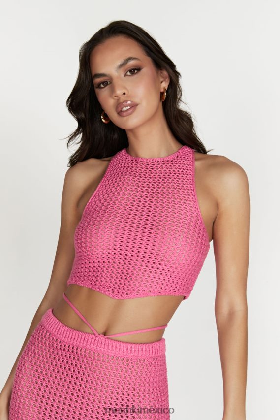 Meshki top raquel de crochet con cordones en la espalda rosa chicle ropa H48F8H1050