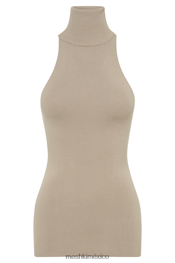 Meshki top sin mangas con cuello alto Kelsea gris pardo ropa H48F8H897