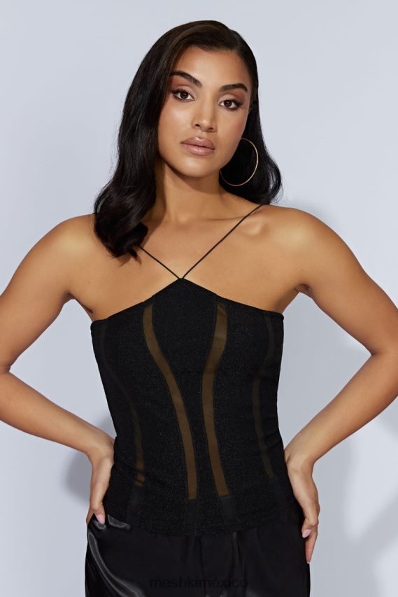 Meshki top sin mangas con paneles de chantal negro ropa H48F8H1113