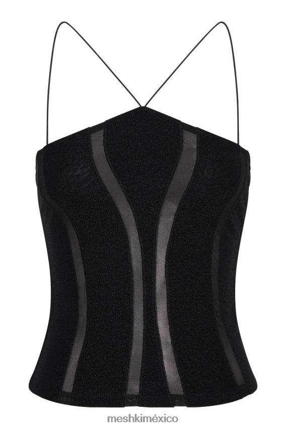 Meshki top sin mangas con paneles de chantal negro ropa H48F8H1113