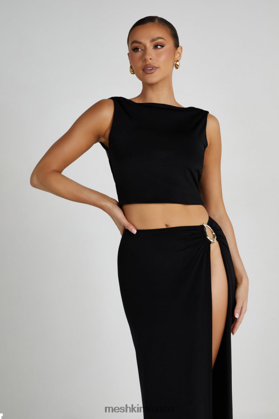 Meshki top suri ajustado con espalda descubierta negro ropa H48F8H789