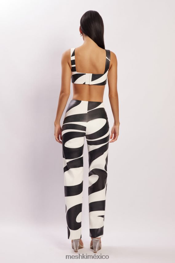 Meshki Crop de cuello cuadrado de piel sintética Mahla impresión de remolino ropa H48F8H942