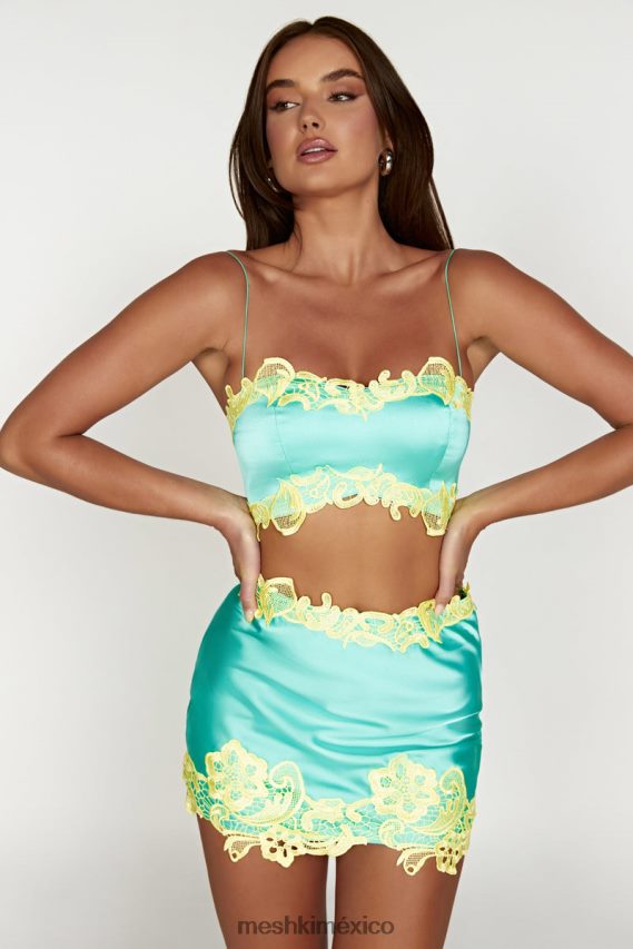 Meshki Top corto anika con encaje menta ropa H48F8H957