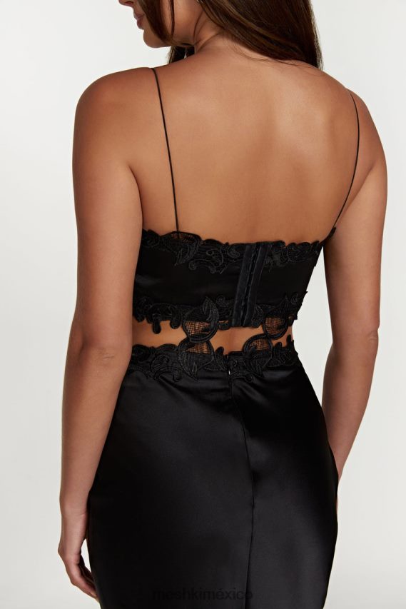 Meshki Top corto anika con encaje negro ropa H48F8H1033