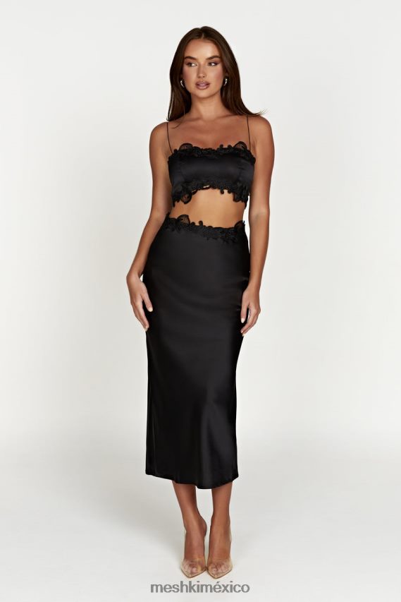 Meshki Top corto anika con encaje negro ropa H48F8H1033