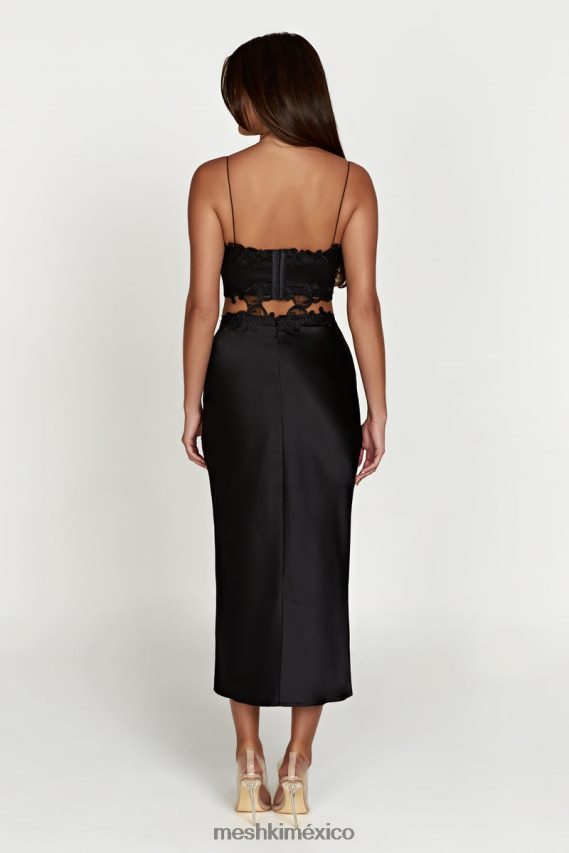 Meshki Top corto anika con encaje negro ropa H48F8H1033