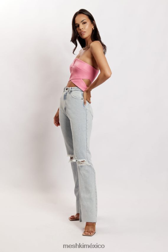 Meshki Top corto con abertura de cuero sintético Perrie rosa ropa H48F8H1171