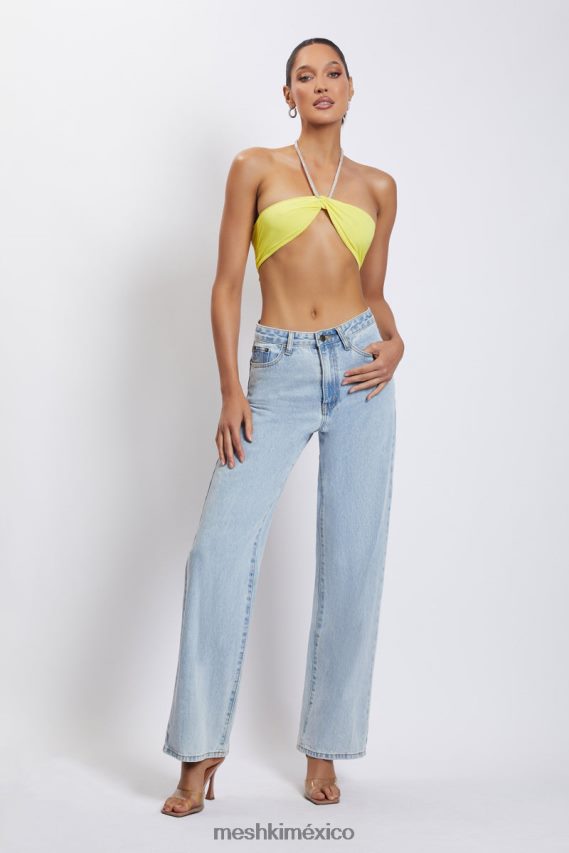 Meshki Top corto con cuello halter y cadena de diamantes Lea amarillo ropa H48F8H1142