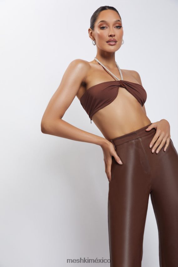 Meshki Top corto con cuello halter y cadena de diamantes Lea chocolate ropa H48F8H1117