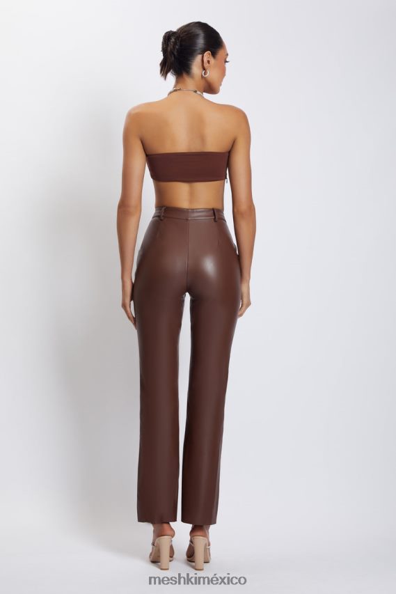 Meshki Top corto con cuello halter y cadena de diamantes Lea chocolate ropa H48F8H1117