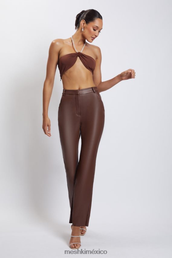 Meshki Top corto con cuello halter y cadena de diamantes Lea chocolate ropa H48F8H1117