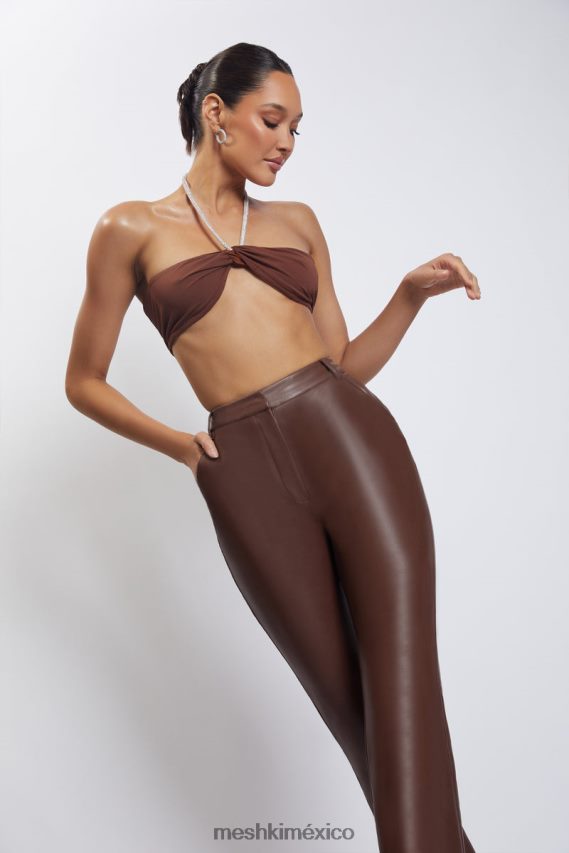 Meshki Top corto con cuello halter y cadena de diamantes Lea chocolate ropa H48F8H1117