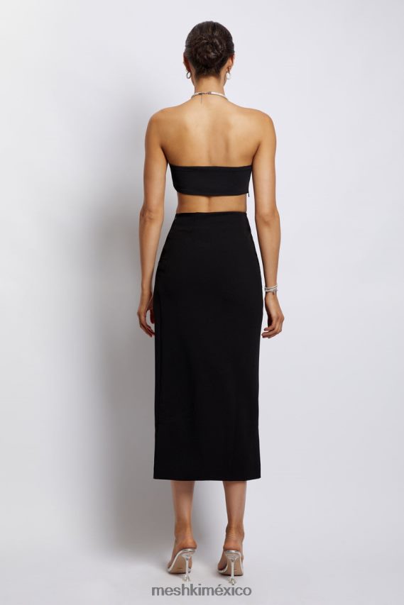 Meshki Top corto con cuello halter y cadena de diamantes Lea negro ropa H48F8H1132