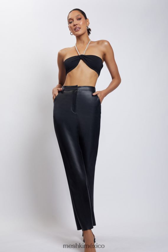 Meshki Top corto con cuello halter y cadena de diamantes Lea negro ropa H48F8H1132