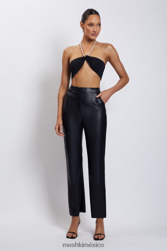 Meshki Top corto con cuello halter y cadena de diamantes Lea negro ropa H48F8H1132