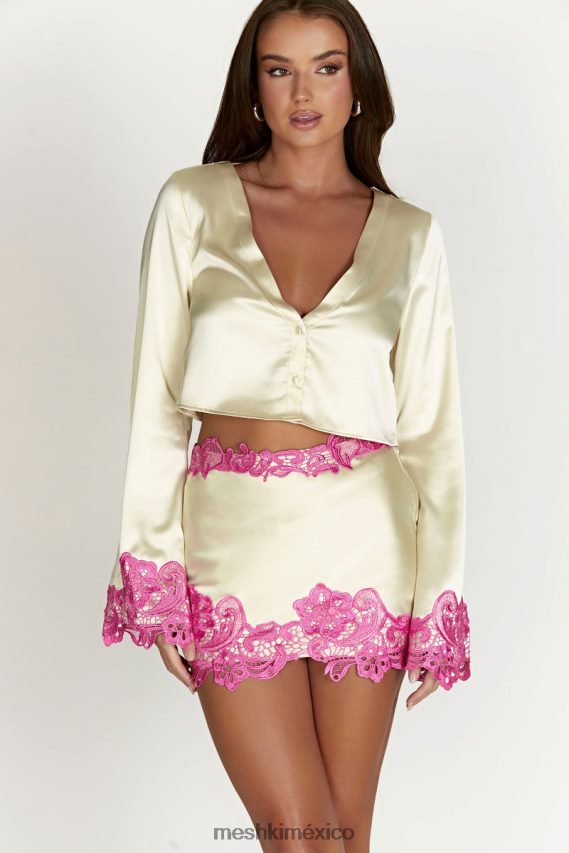 Meshki Top corto con mangas acampanadas y encaje de niamh desnudo ropa H48F8H1005