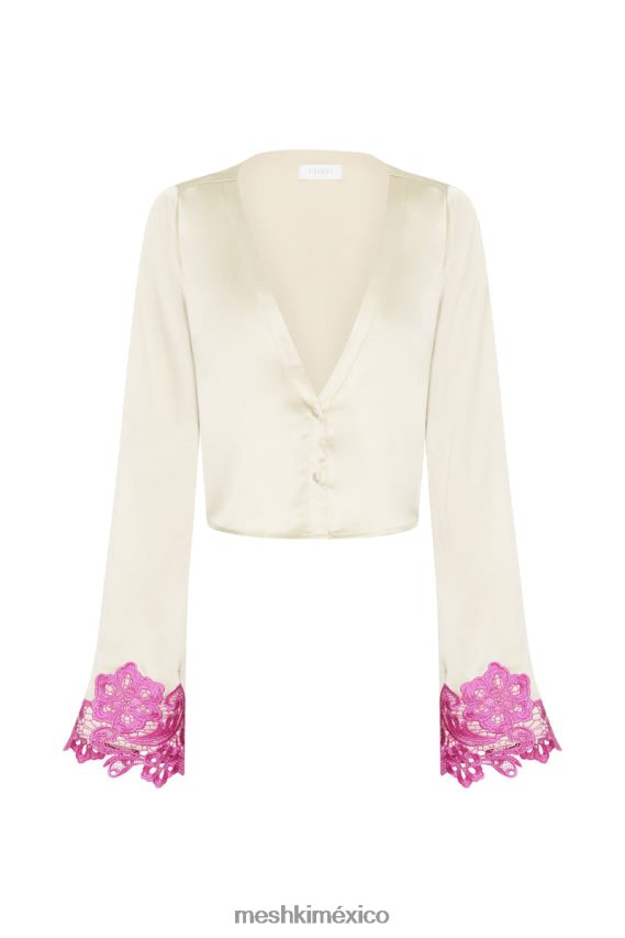 Meshki Top corto con mangas acampanadas y encaje de niamh desnudo ropa H48F8H1005