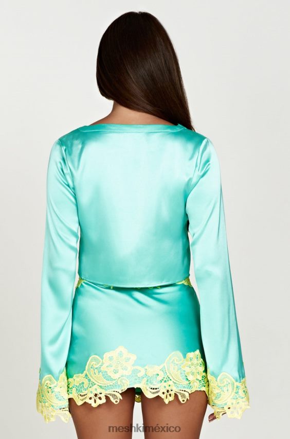 Meshki Top corto con mangas acampanadas y encaje de niamh menta ropa H48F8H1008