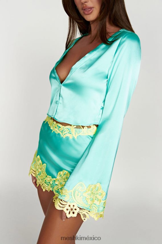 Meshki Top corto con mangas acampanadas y encaje de niamh menta ropa H48F8H1008