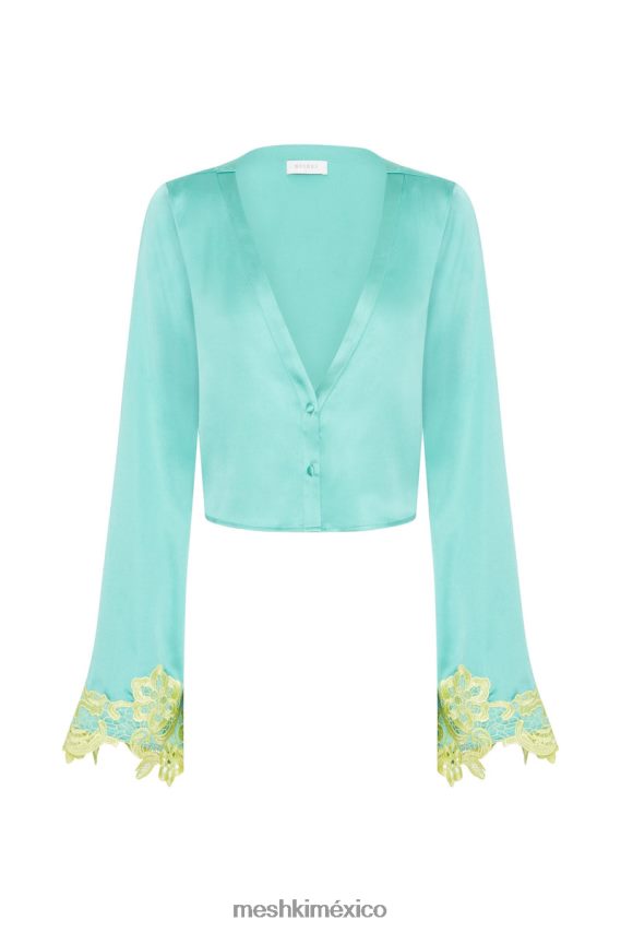 Meshki Top corto con mangas acampanadas y encaje de niamh menta ropa H48F8H1008