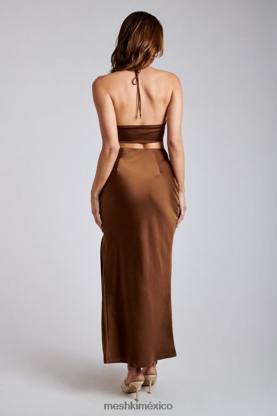 Meshki Top corto de satén con lazo fruncido de Kimia chocolate ropa H48F8H1163