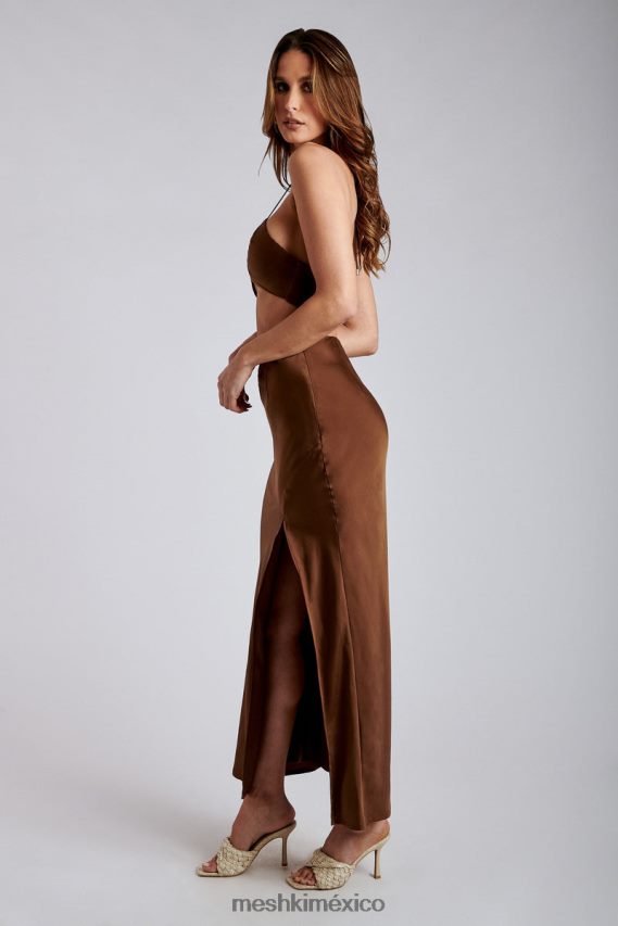 Meshki Top corto de satén con lazo fruncido de Kimia chocolate ropa H48F8H1163