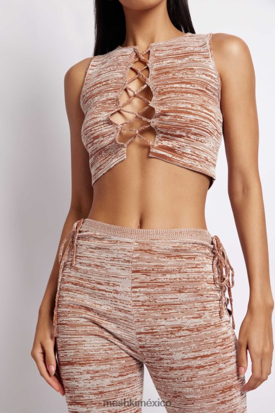 Meshki angelica top corto de punto con cordones tinte espacial marrón ropa H48F8H1109