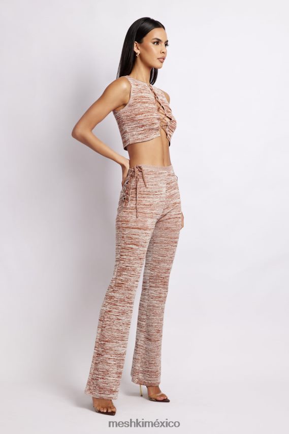 Meshki angelica top corto de punto con cordones tinte espacial marrón ropa H48F8H1109