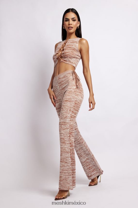 Meshki angelica top corto de punto con cordones tinte espacial marrón ropa H48F8H1109