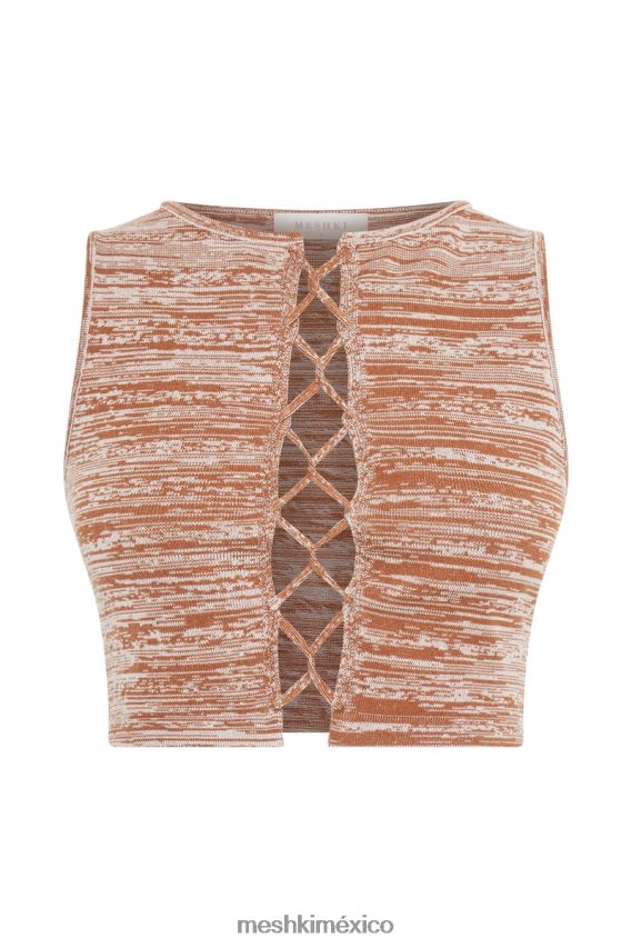 Meshki angelica top corto de punto con cordones tinte espacial marrón ropa H48F8H1109