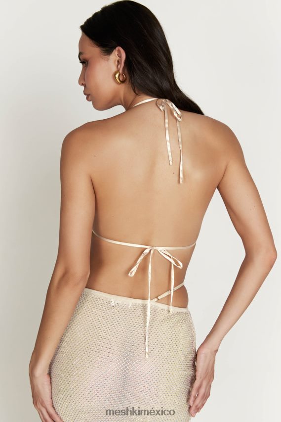 Meshki crop top casey mesh con strass crema ropa H48F8H927