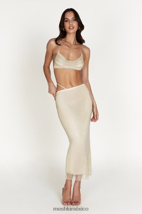Meshki crop top casey mesh con strass crema ropa H48F8H927