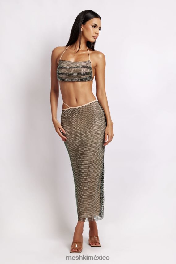 Meshki crop top casey mesh con strass negro iridiscente ropa H48F8H983