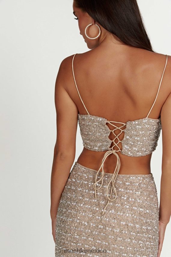 Meshki top corto con adornos de eva plata ropa H48F8H894
