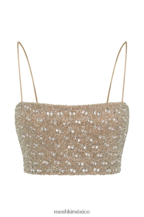 Meshki top corto con adornos de eva plata ropa H48F8H894