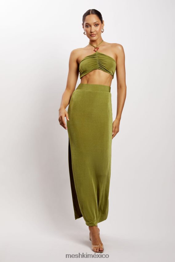 Meshki top corto con cuello halter fruncido alizeh verde ropa H48F8H1203