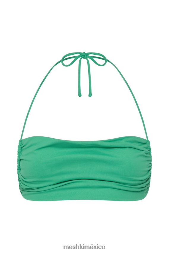 Meshki top corto con cuello halter fruncido color ámbar verde ropa H48F8H1200