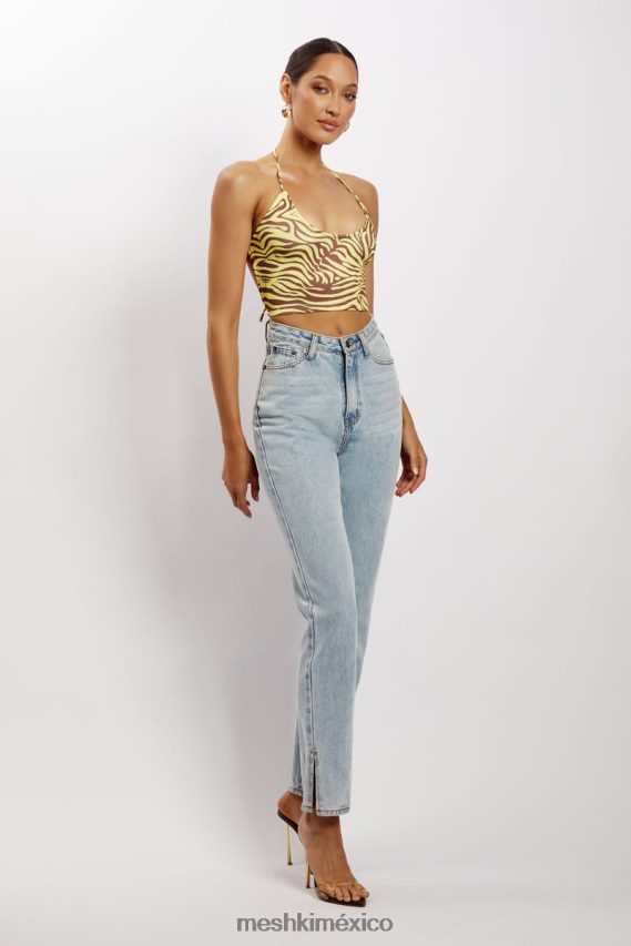 Meshki top corto con cuello halter joelle estampado de cebra ropa H48F8H1154