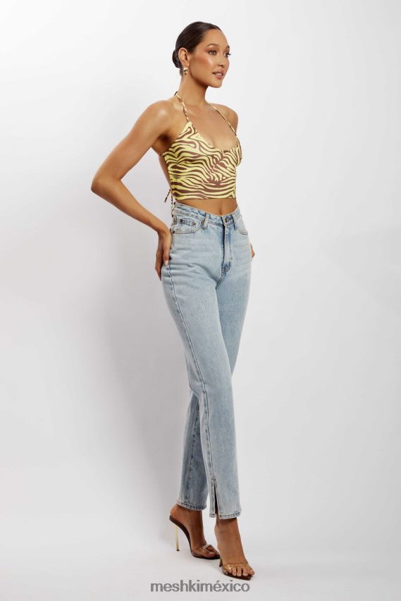 Meshki top corto con cuello halter joelle estampado de cebra ropa H48F8H1154