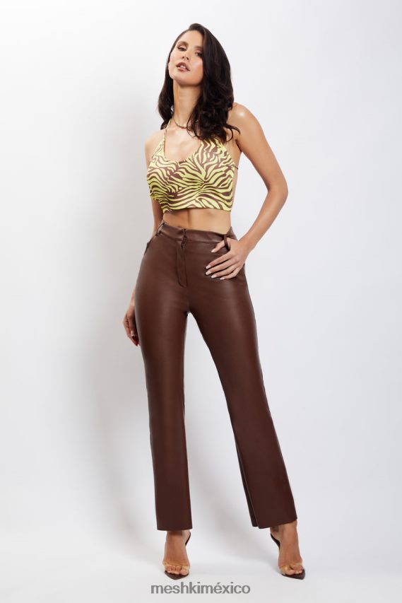 Meshki top corto con cuello halter joelle estampado de cebra ropa H48F8H1154