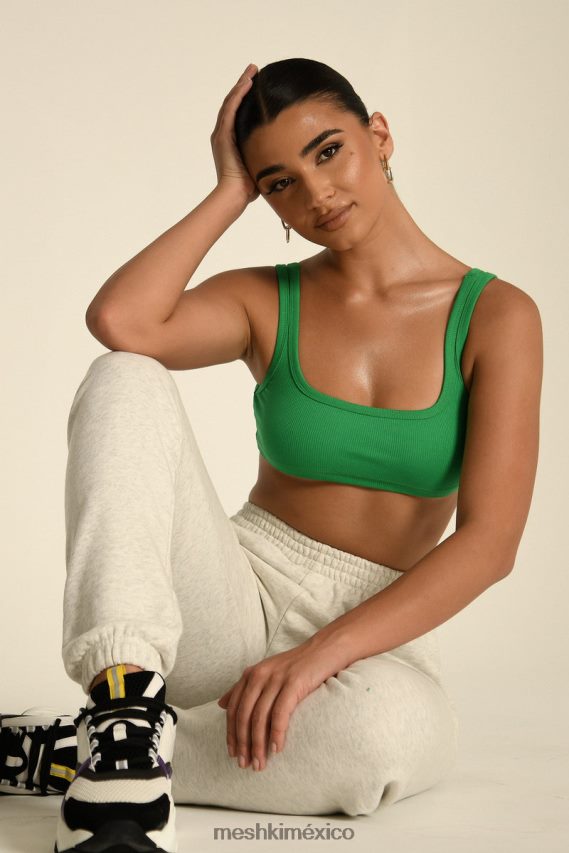 Meshki top corto con cuello redondo jackie verde brillante ropa H48F8H1157