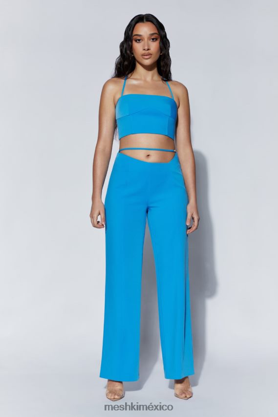 Meshki top corto con línea de costura bahar azul celeste ropa H48F8H1040