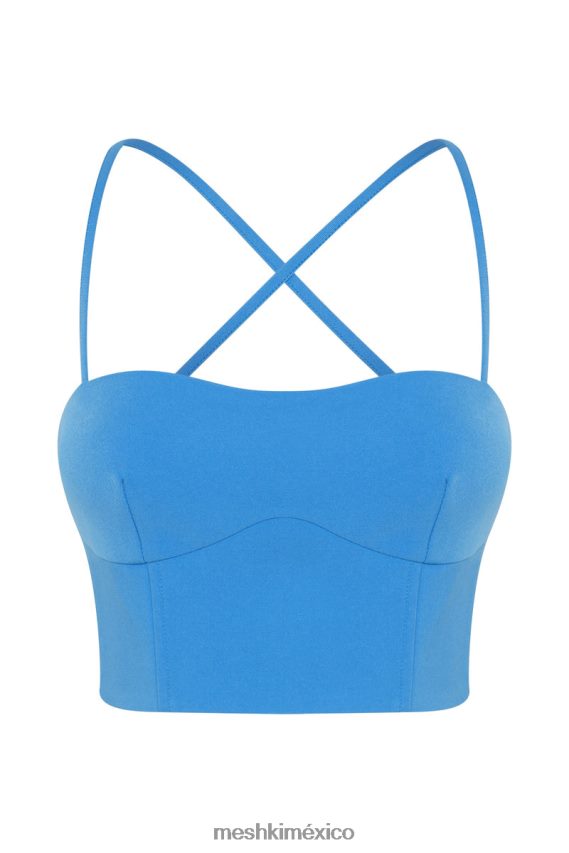 Meshki top corto con línea de costura bahar azul celeste ropa H48F8H1040