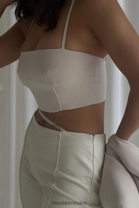 Meshki top corto con línea de costura bahar trigo ropa H48F8H1112