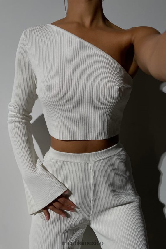 Meshki top corto con mangas acampanadas y un hombro rue blanco ropa H48F8H974