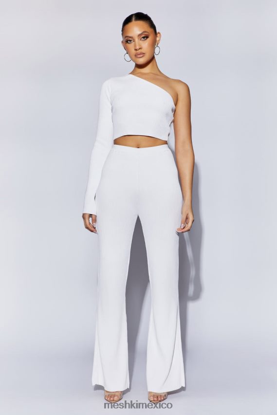 Meshki top corto con mangas acampanadas y un hombro rue blanco ropa H48F8H974