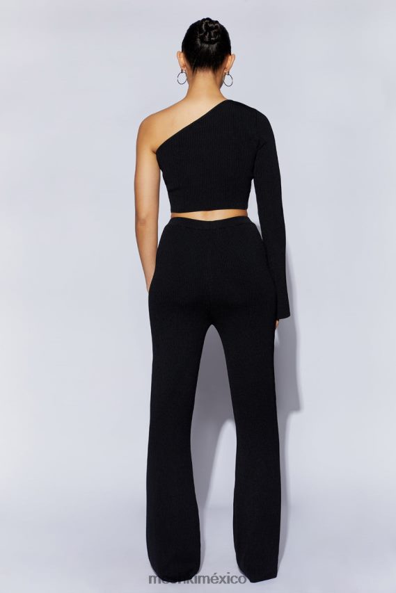 Meshki top corto con mangas acampanadas y un hombro rue negro ropa H48F8H973