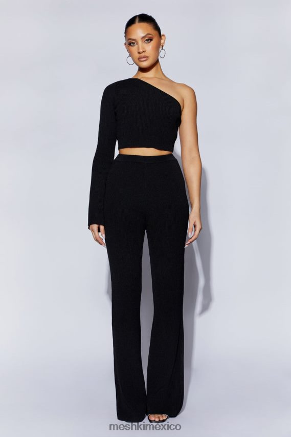 Meshki top corto con mangas acampanadas y un hombro rue negro ropa H48F8H973